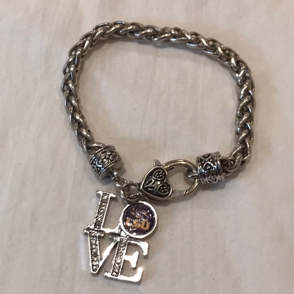 LSU Tigers Love Silver Bracelet - Picture 1 of 3